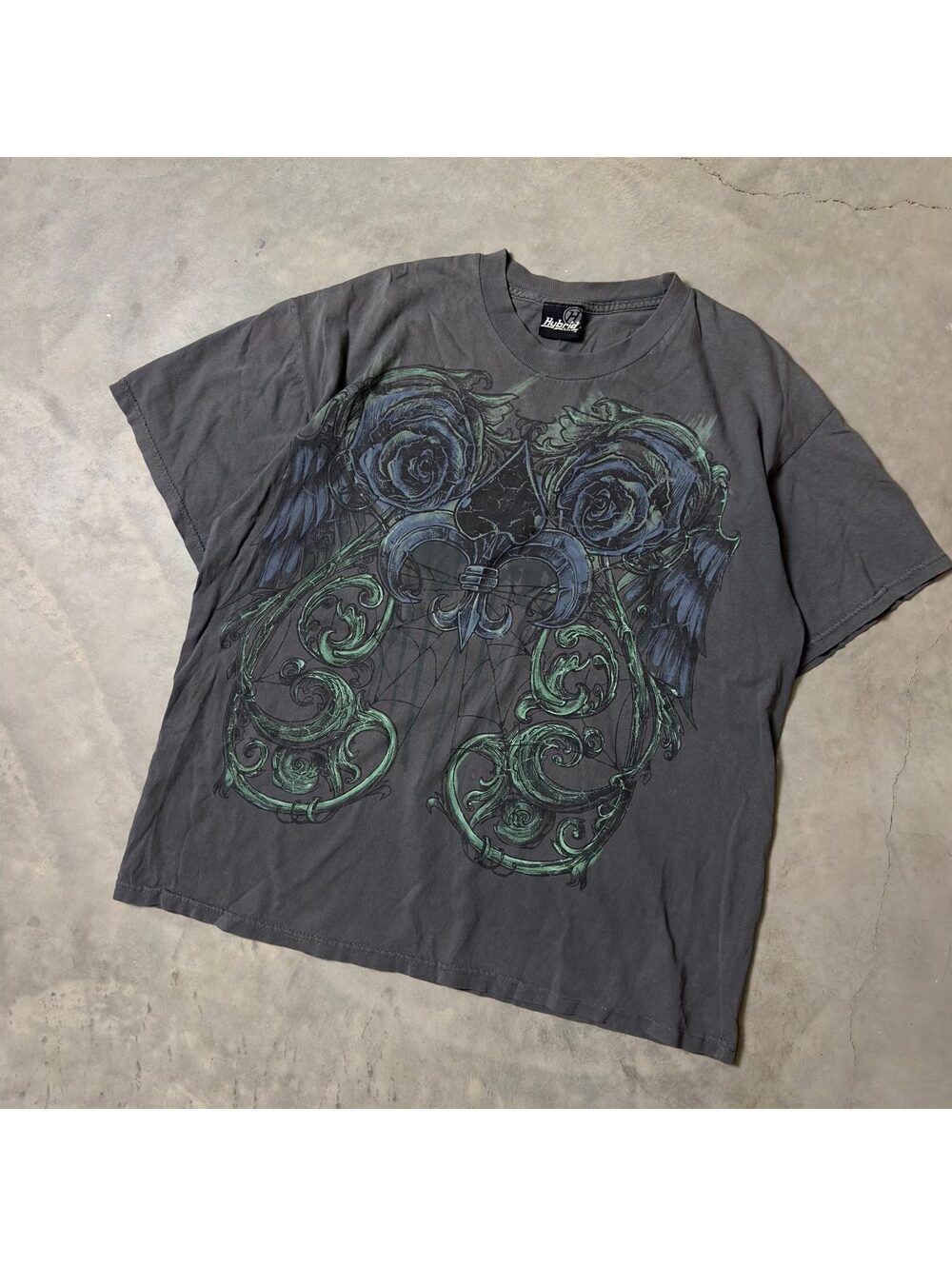 Y2K Hybrid Tees Skull Rose Graphic Tee Mens XL Streetwear